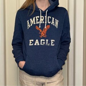 American Eagle Navy Hoodie with Orange Logo